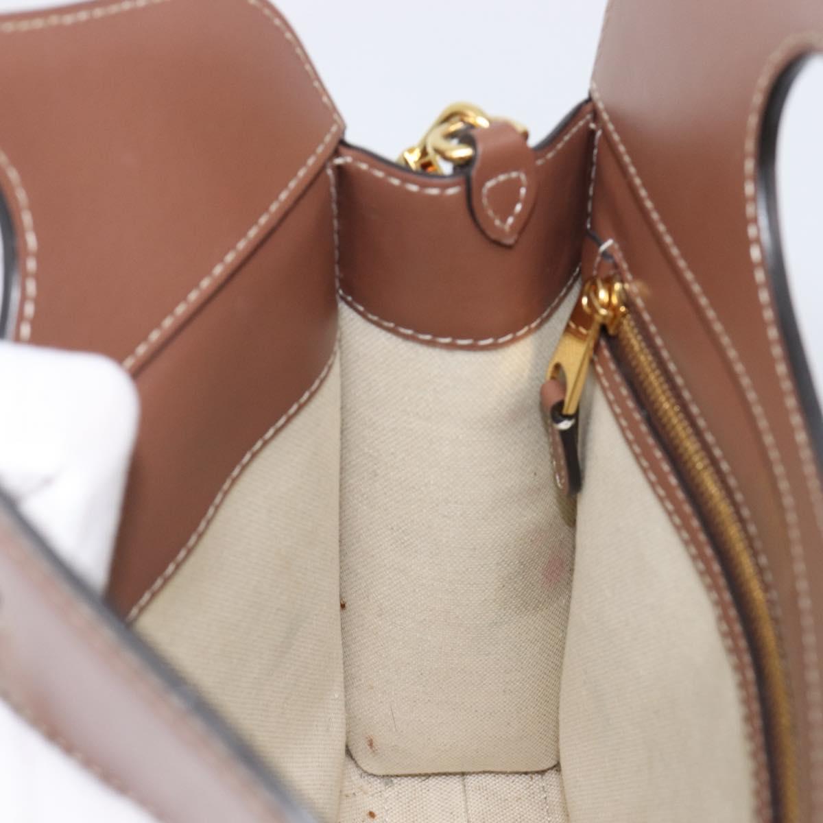 BURBERRY Hand Bag Canvas Beige Gold Tone Auth 202843