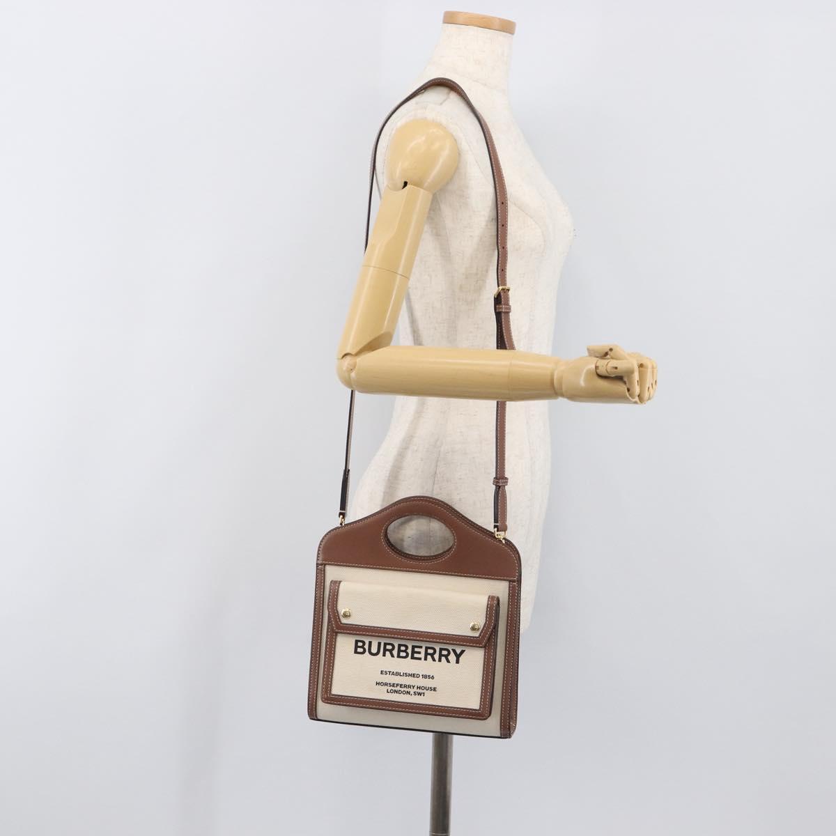 BURBERRY Hand Bag Canvas Beige Gold Tone Auth 202843