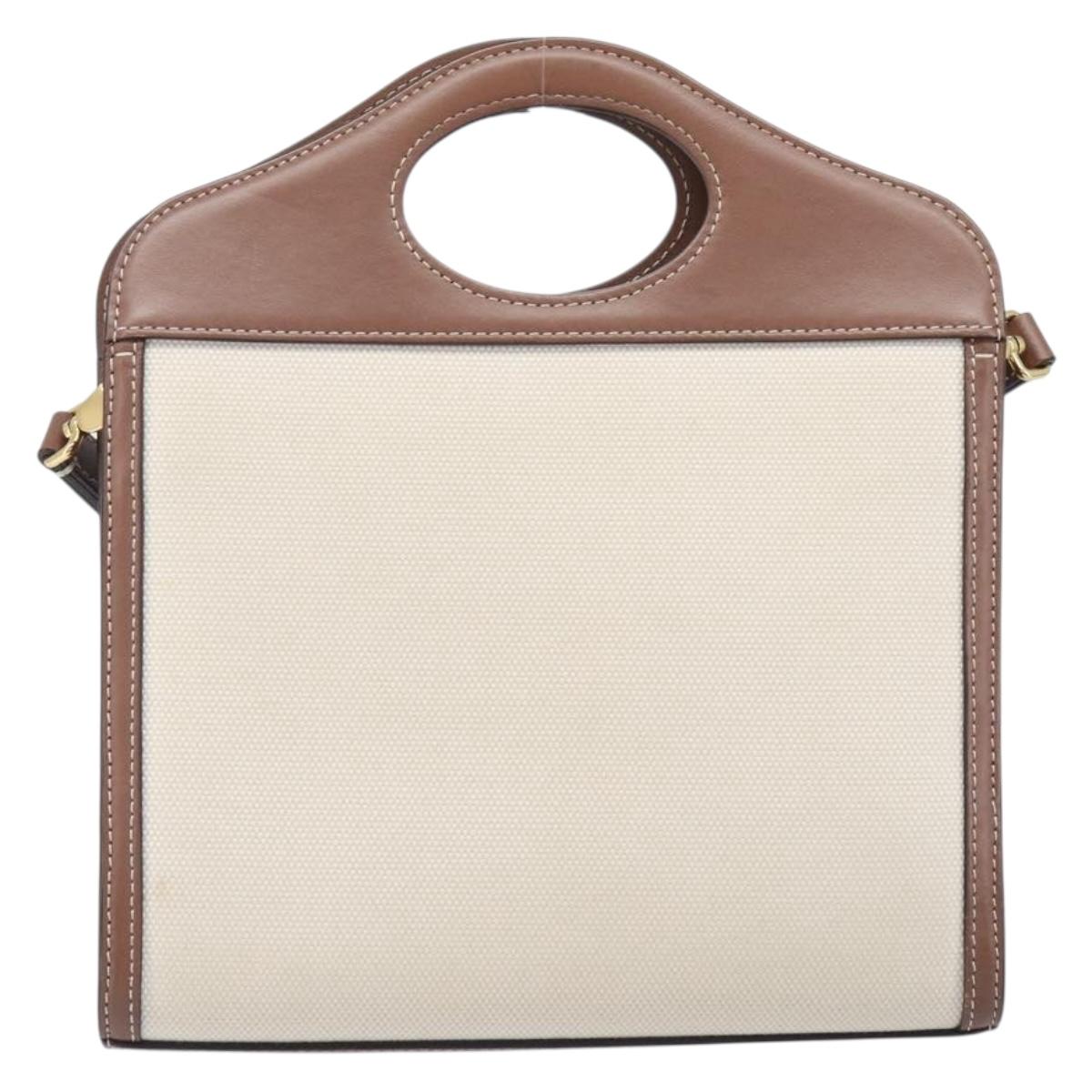 BURBERRY Hand Bag Canvas Beige Gold Tone Auth 202843