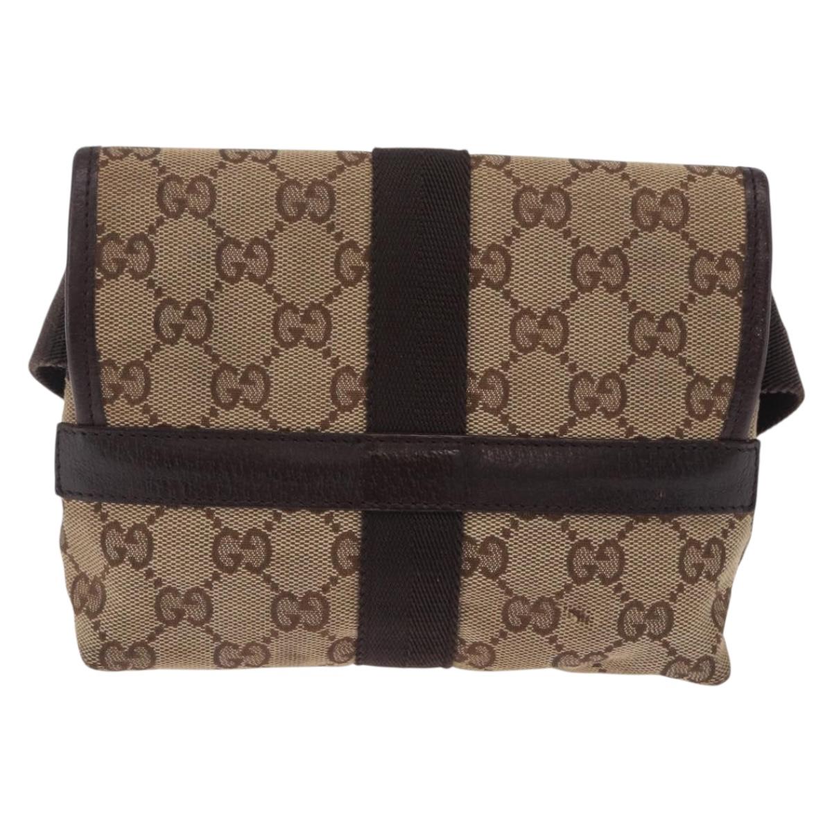 GUCCI GG Canvas Waist Bag Beige Silver 131236 Auth 202852