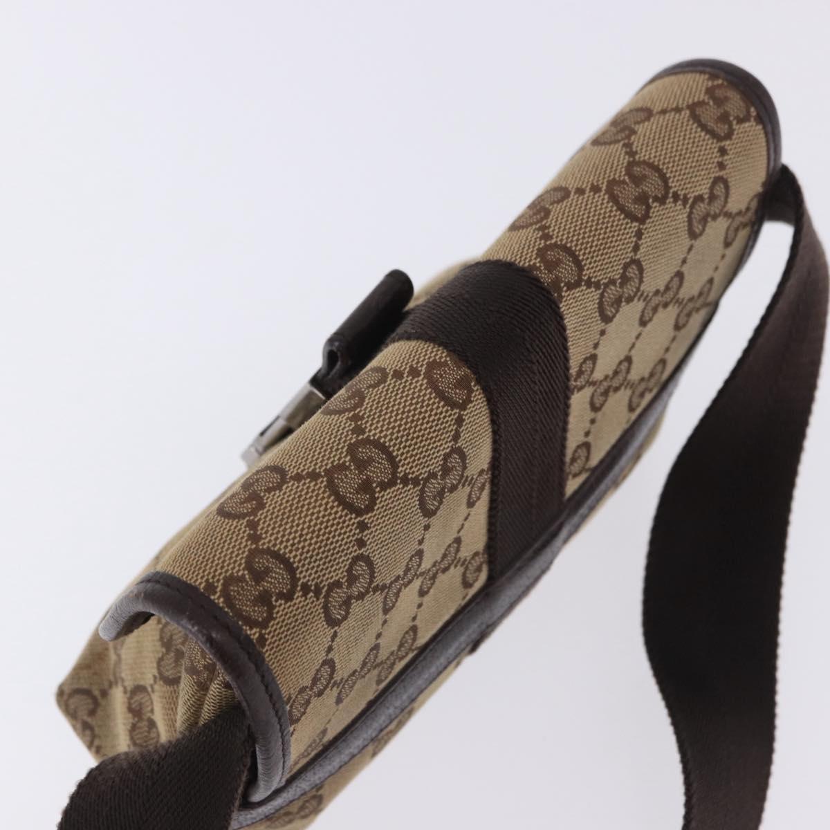 GUCCI GG Canvas Waist Bag Beige Silver 131236 Auth 202852