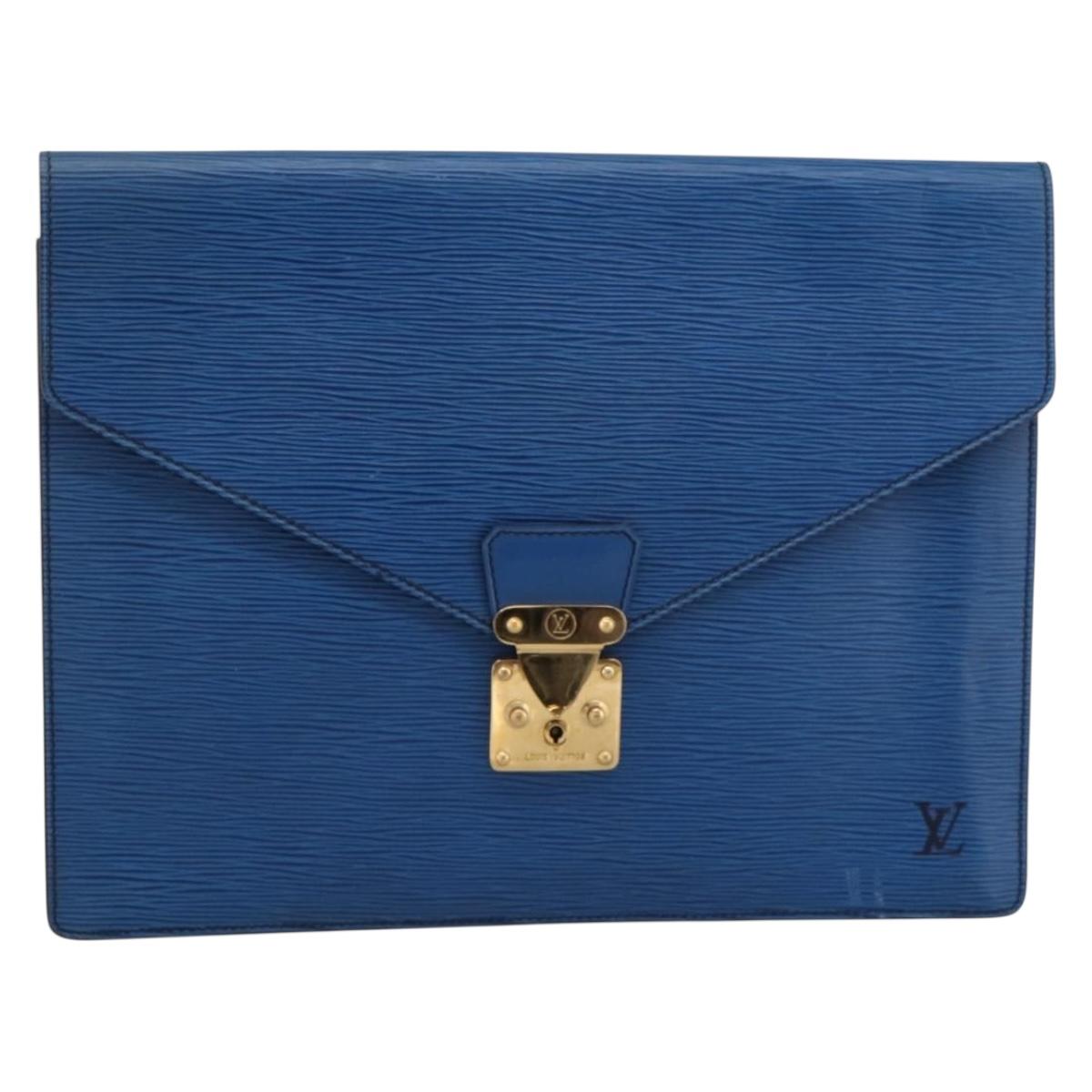 LOUIS VUITTON Epi Porte Documents Senateur Clutch Bag Blue M54455 LV Auth 202853