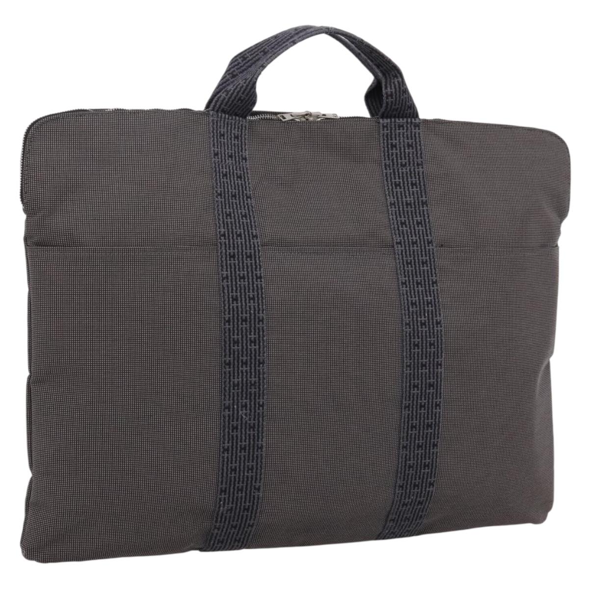 HERMES Her Line Porte Documents Hand Bag Canvas Gray Silver Auth 202855A