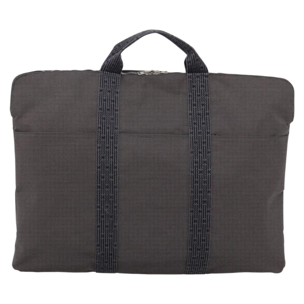 HERMES Her Line Porte Documents Hand Bag Canvas Gray Silver Auth 202855A