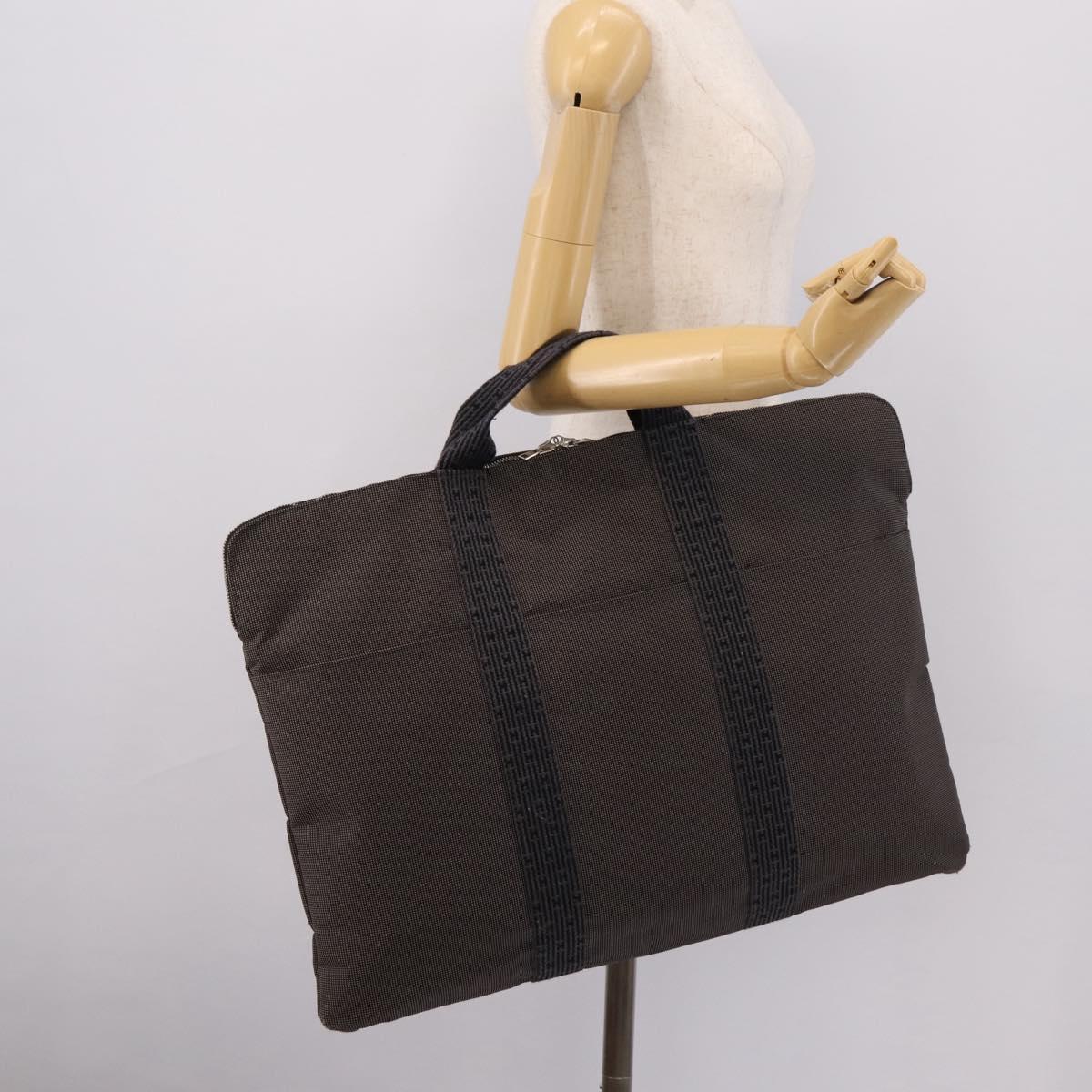HERMES Her Line Porte Documents Hand Bag Canvas Gray Silver Auth 202855A