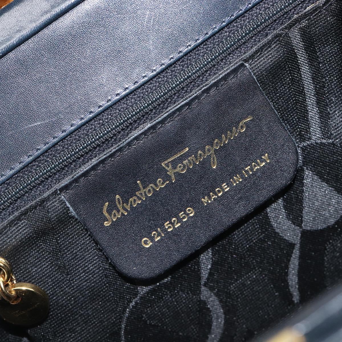 Salvatore Ferragamo Gancini Hand Bag Leather 2way Navy Gold Tone Auth 202857V