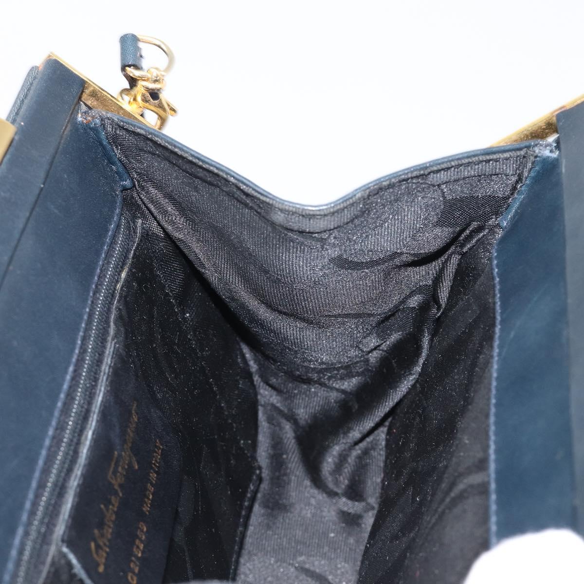 Salvatore Ferragamo Gancini Hand Bag Leather 2way Navy Gold Tone Auth 202857V