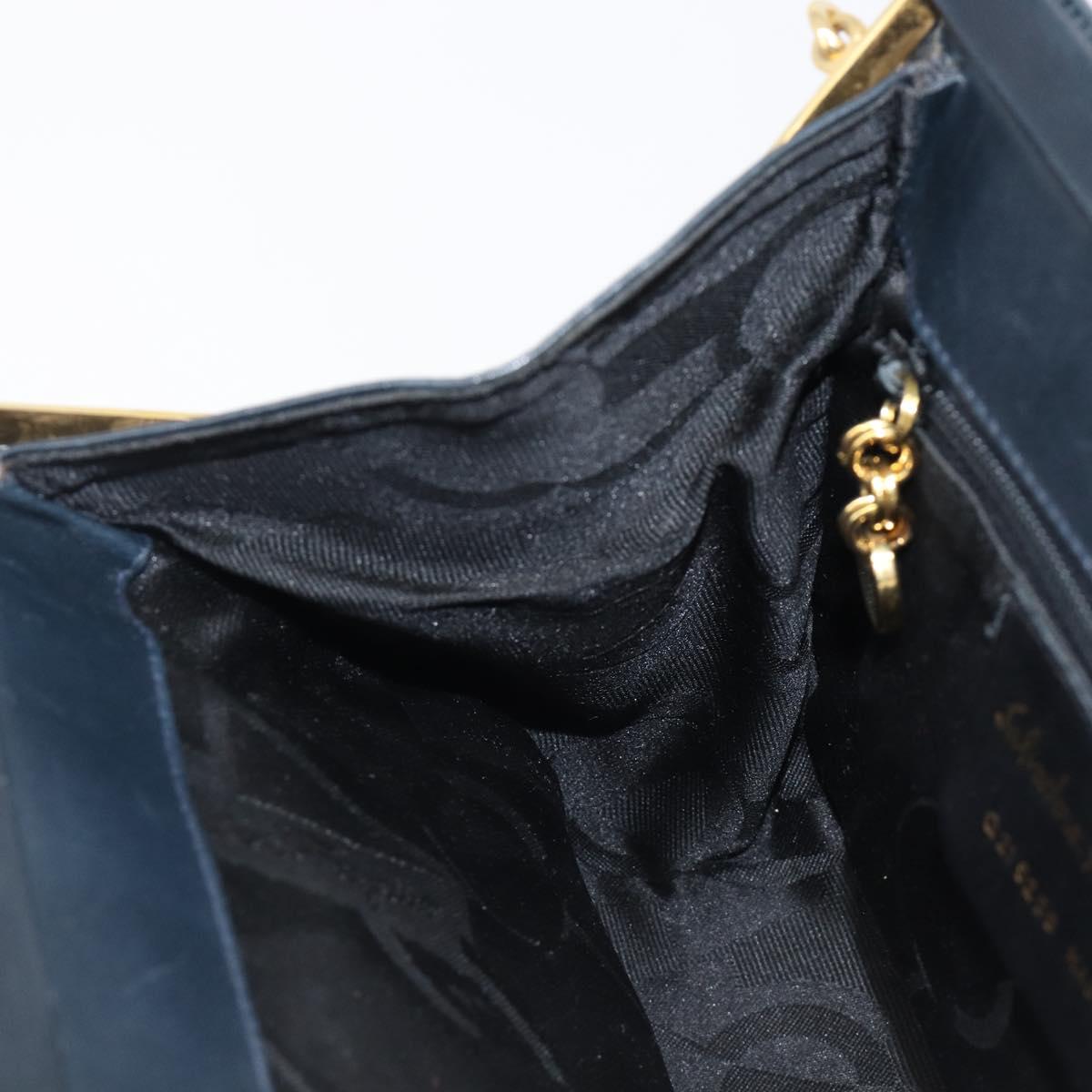 Salvatore Ferragamo Gancini Hand Bag Leather 2way Navy Gold Tone Auth 202857V