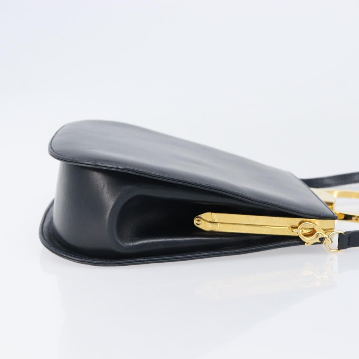 Salvatore Ferragamo Gancini Hand Bag Leather 2way Navy Gold Tone Auth 202857V