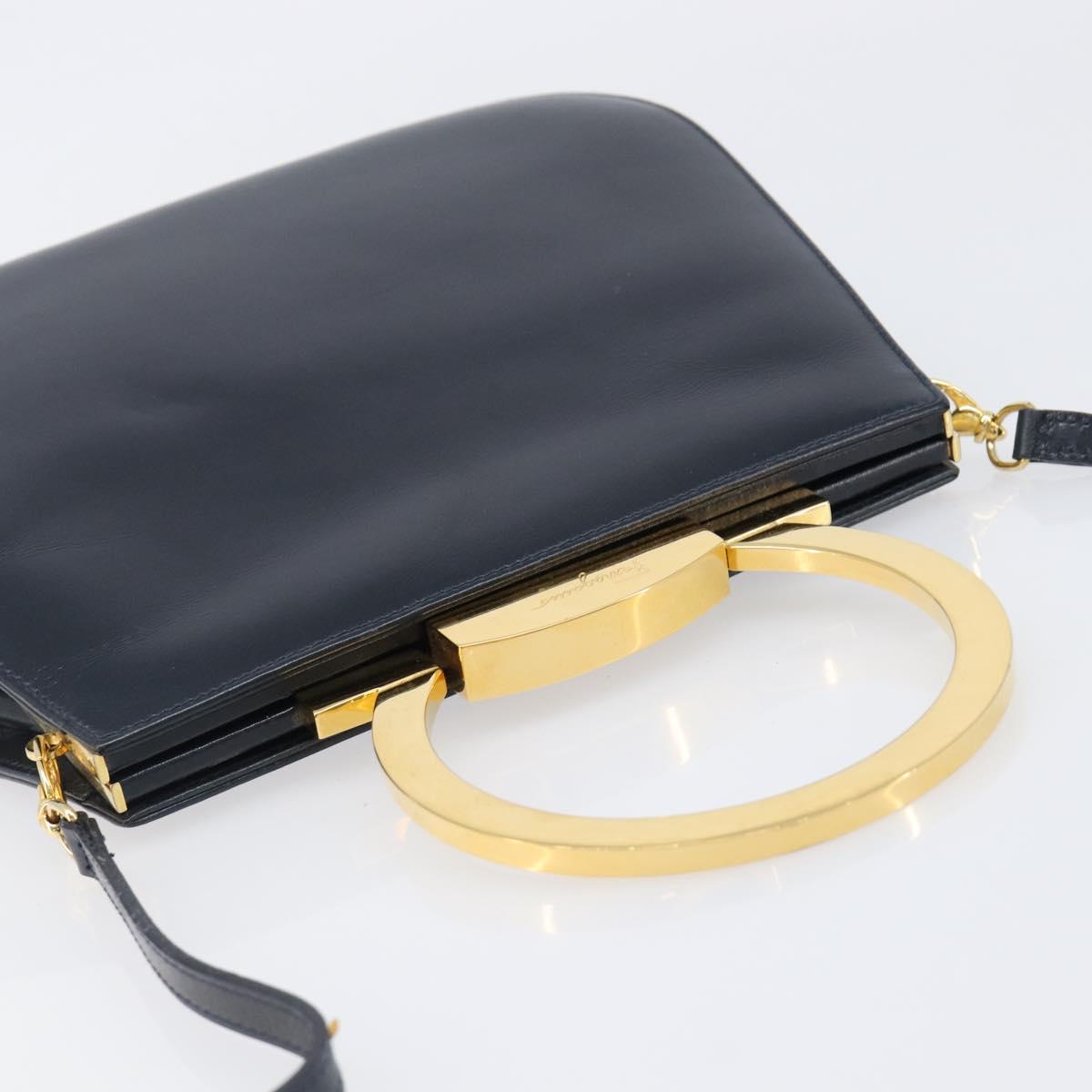 Salvatore Ferragamo Gancini Hand Bag Leather 2way Navy Gold Tone Auth 202857V