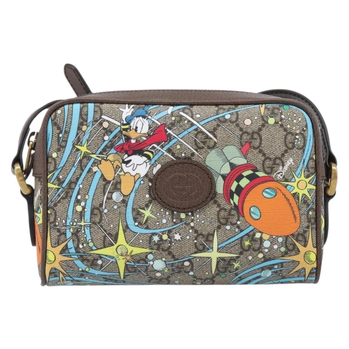 GUCCI GG Supreme Disney Donald Duck Shoulder Bag PVC Beige 648124 Auth 202863SAM