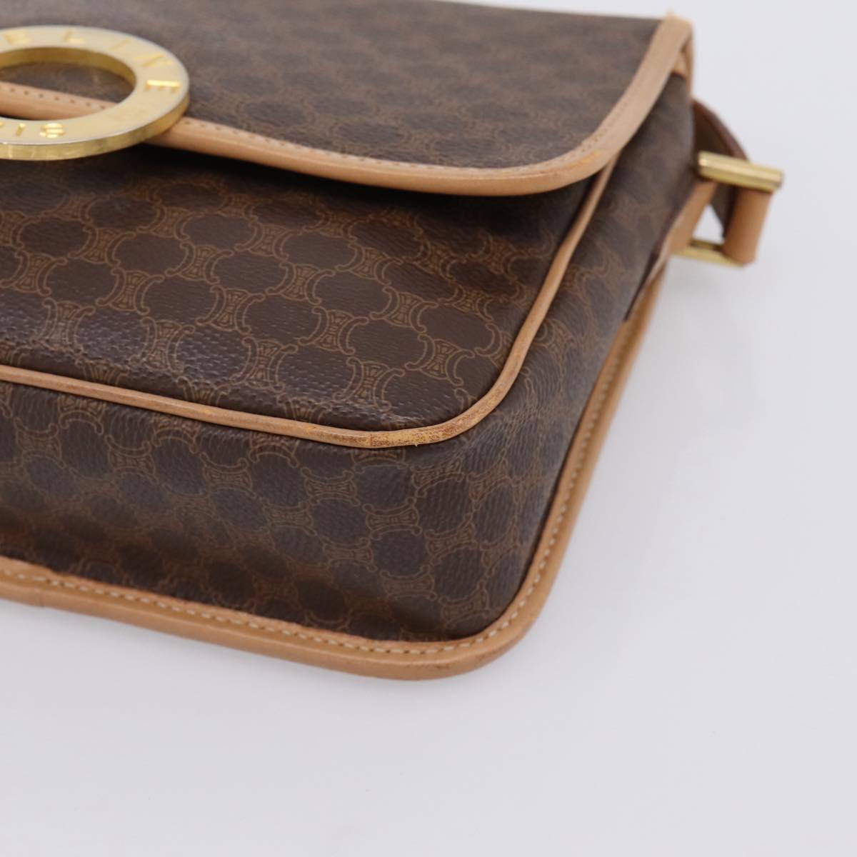 CELINE Macadam Canvas Circle Shoulder Bag PVC Leather Brown Gold Auth 202874A