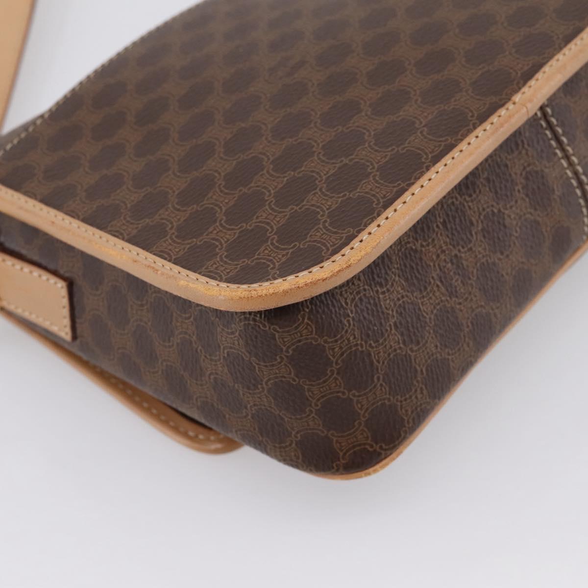 CELINE Macadam Canvas Circle Shoulder Bag PVC Leather Brown Gold Auth 202874A