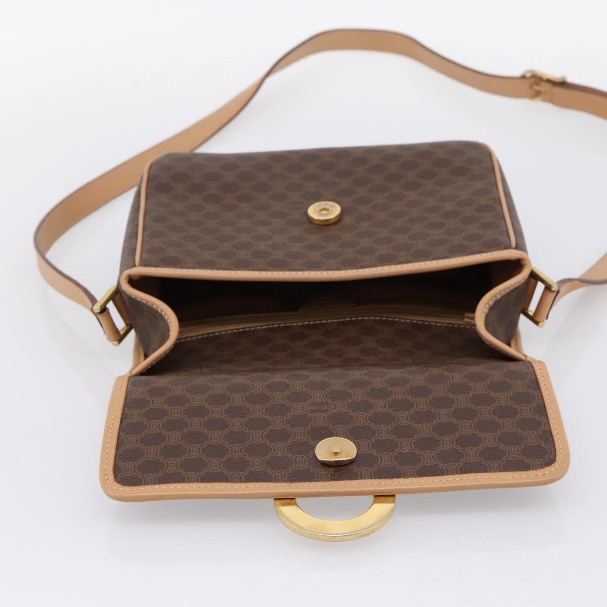 CELINE Macadam Canvas Circle Shoulder Bag PVC Leather Brown Gold Auth 202874A