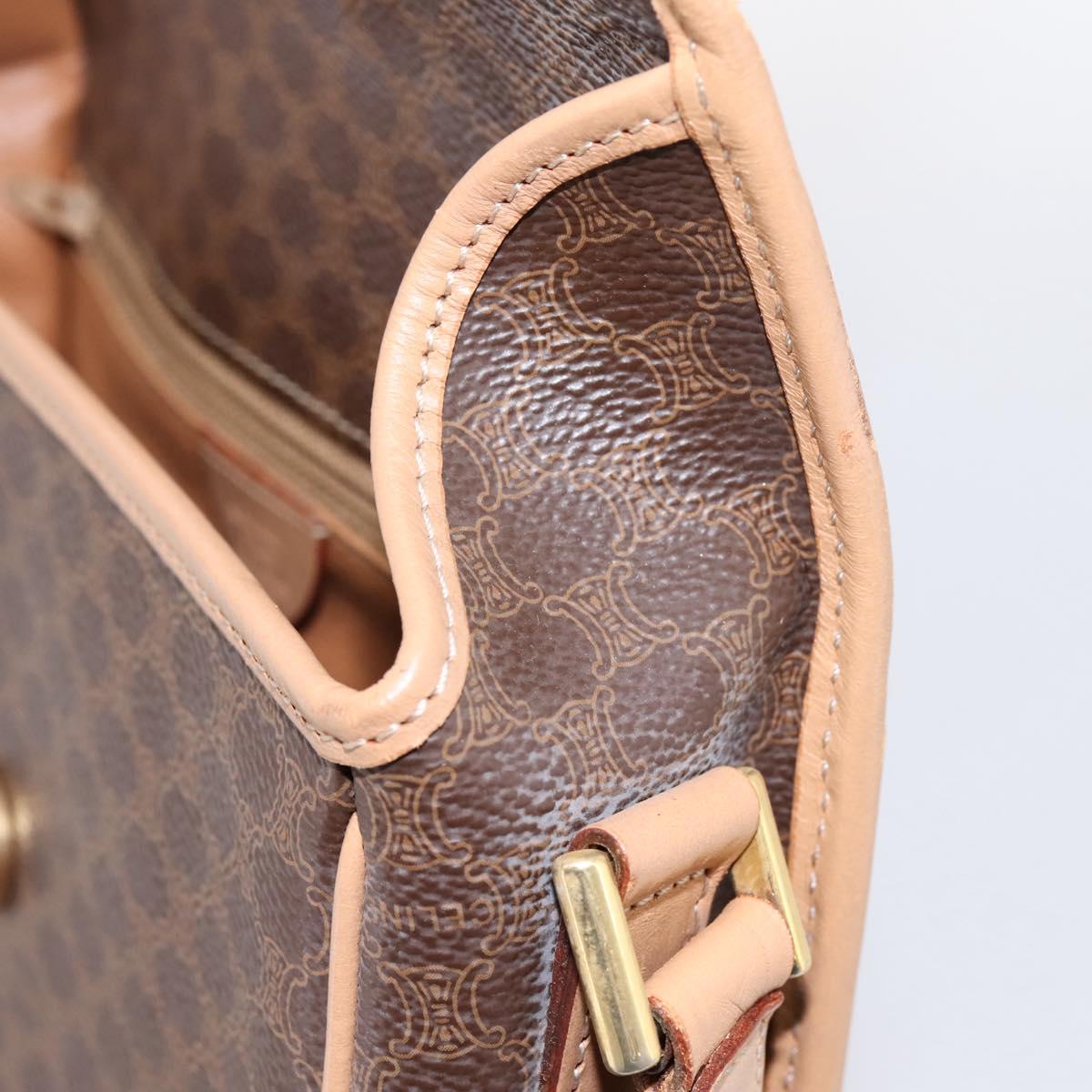 CELINE Macadam Canvas Circle Shoulder Bag PVC Leather Brown Gold Auth 202874A