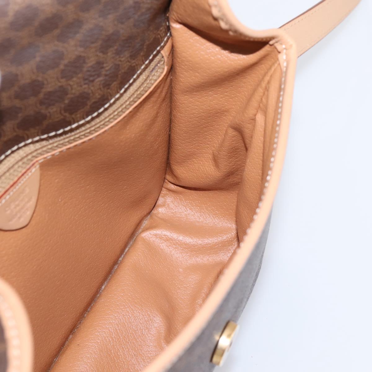 CELINE Macadam Canvas Circle Shoulder Bag PVC Leather Brown Gold Auth 202874A