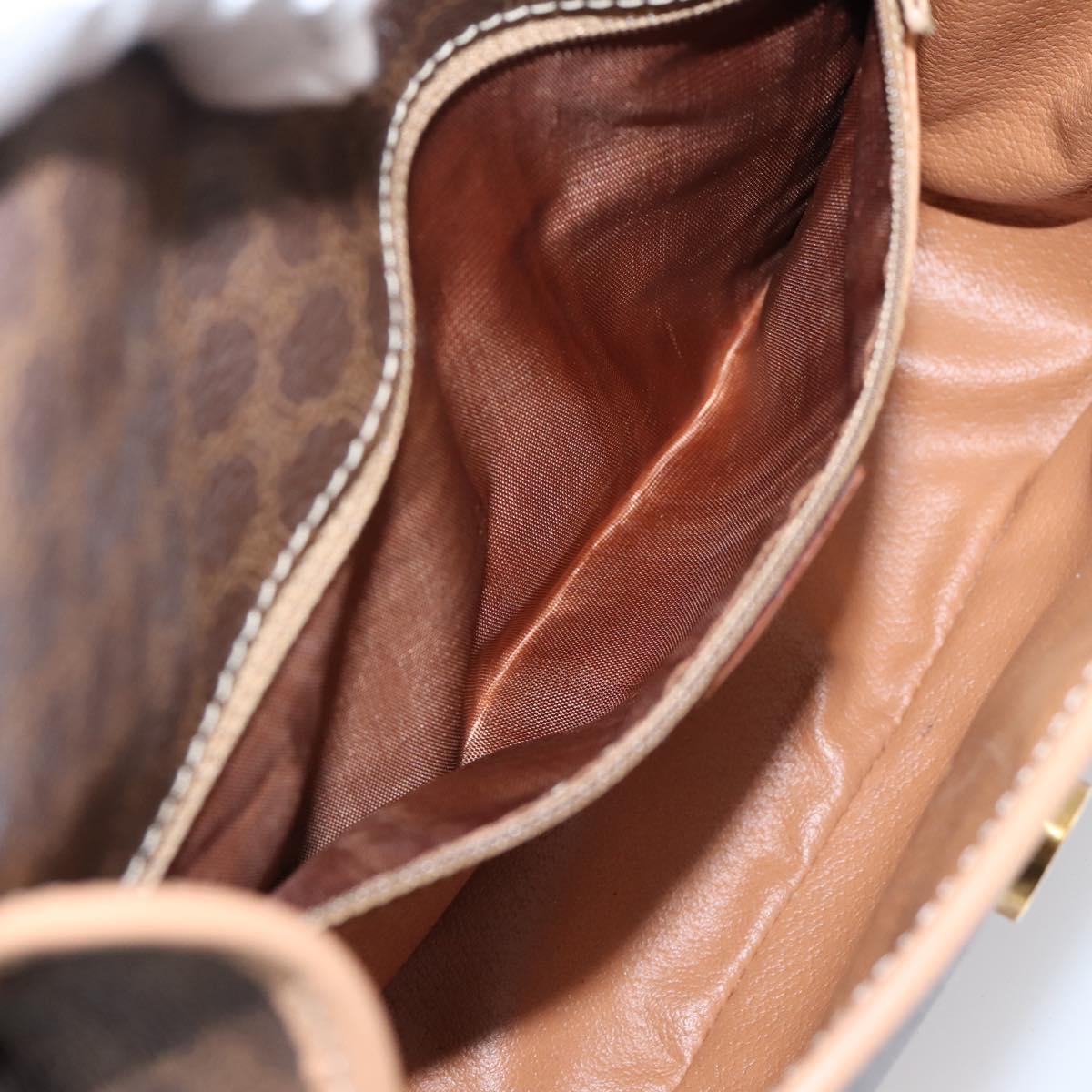 CELINE Macadam Canvas Circle Shoulder Bag PVC Leather Brown Gold Auth 202874A