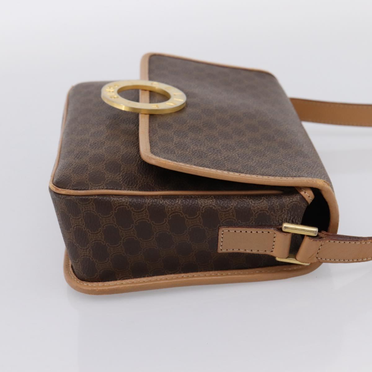 CELINE Macadam Canvas Circle Shoulder Bag PVC Leather Brown Gold Auth 202874A