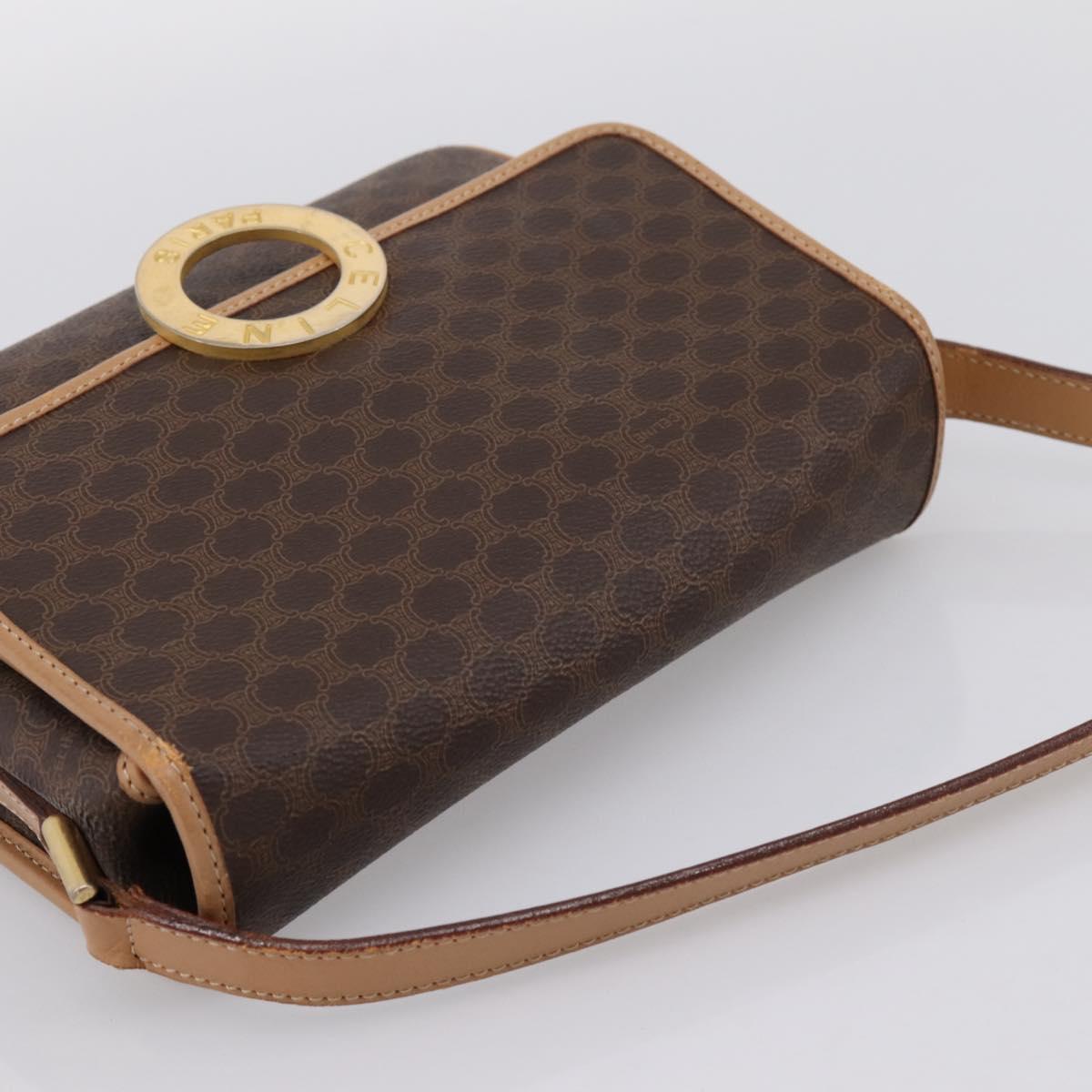 CELINE Macadam Canvas Circle Shoulder Bag PVC Leather Brown Gold Auth 202874A