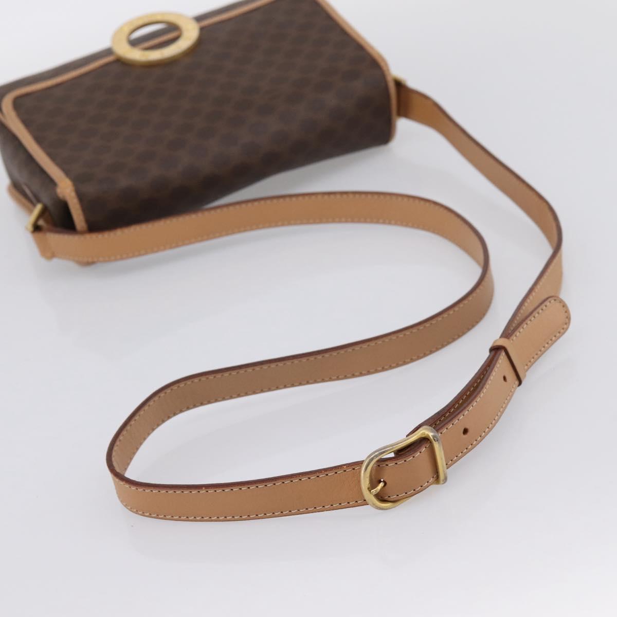 CELINE Macadam Canvas Circle Shoulder Bag PVC Leather Brown Gold Auth 202874A