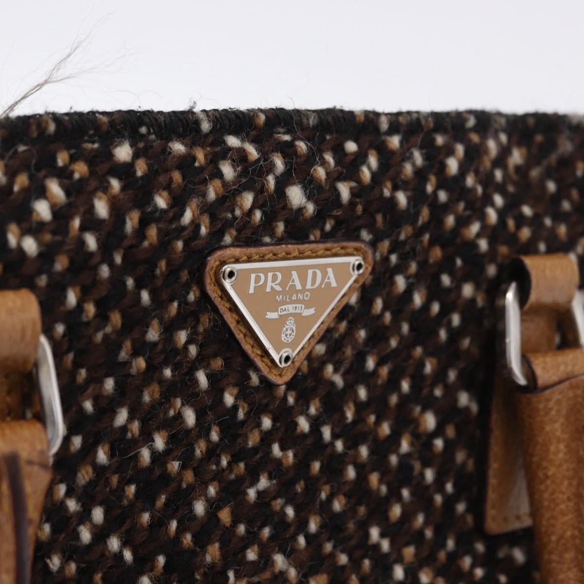 PRADA Hand Bag Tweed Brown Silver Auth 202875A