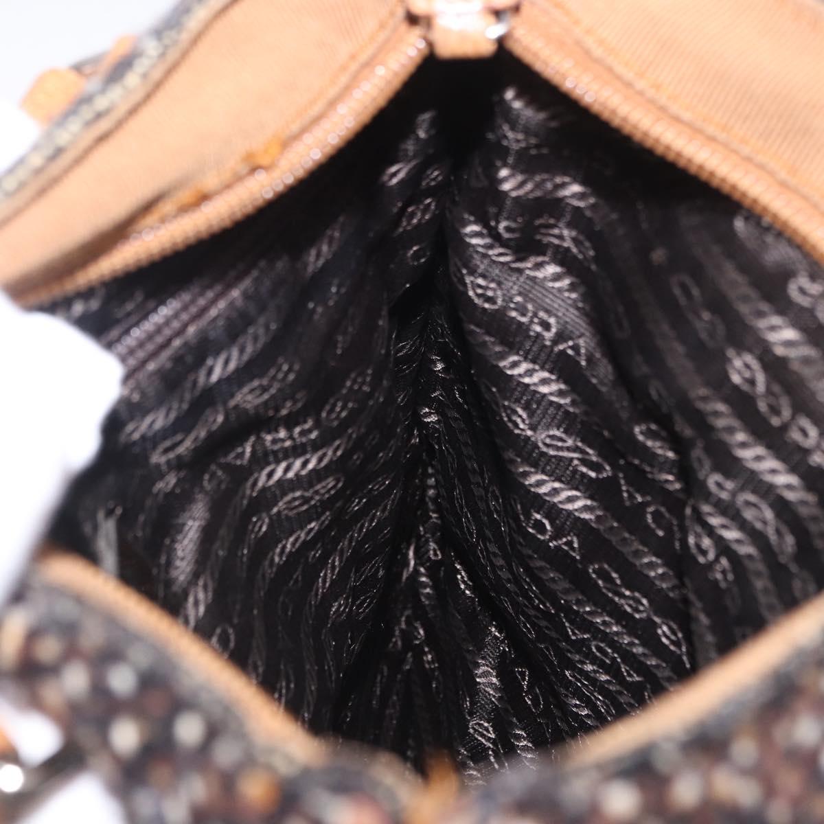 PRADA Hand Bag Tweed Brown Silver Auth 202875A