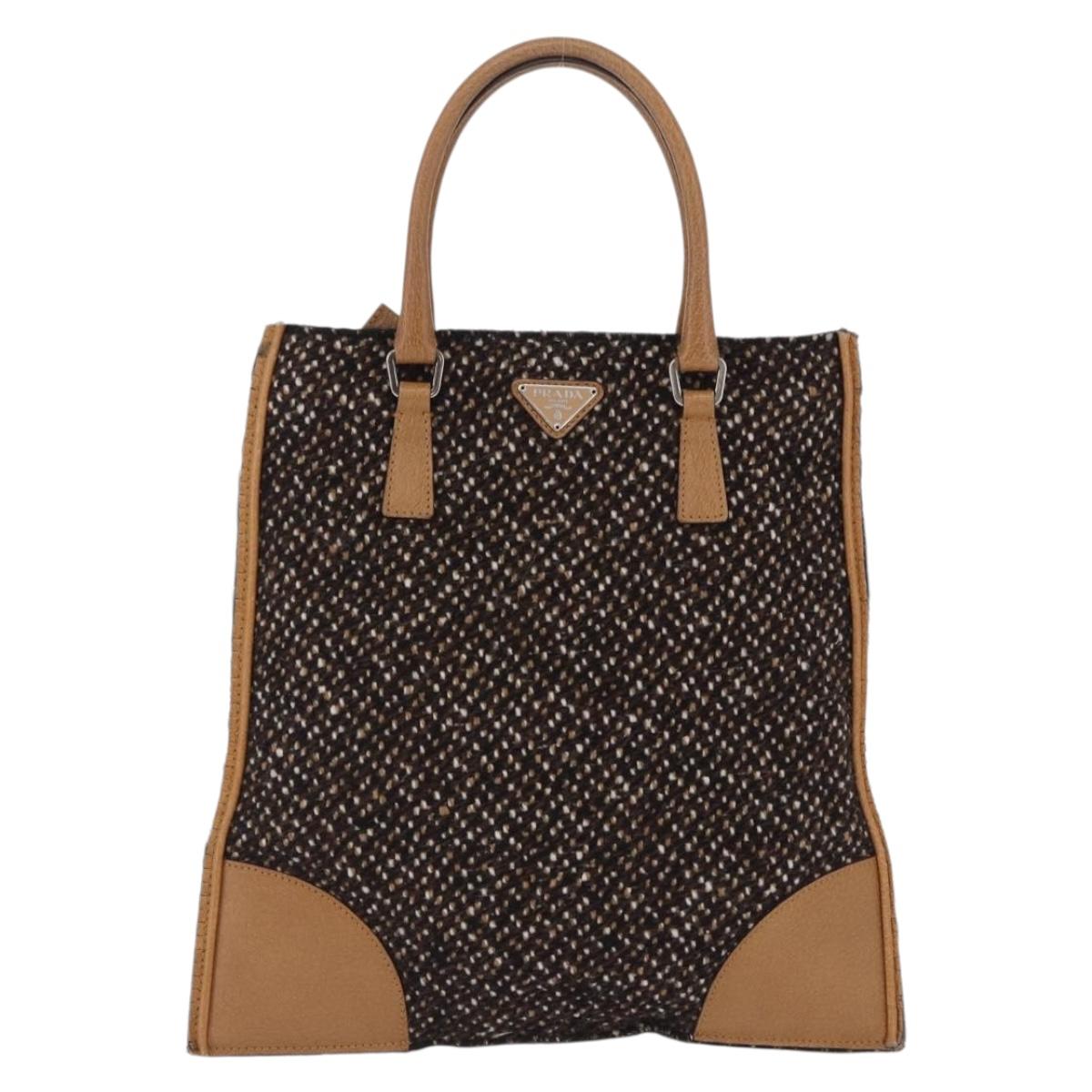 PRADA Hand Bag Tweed Brown Silver Auth 202875A