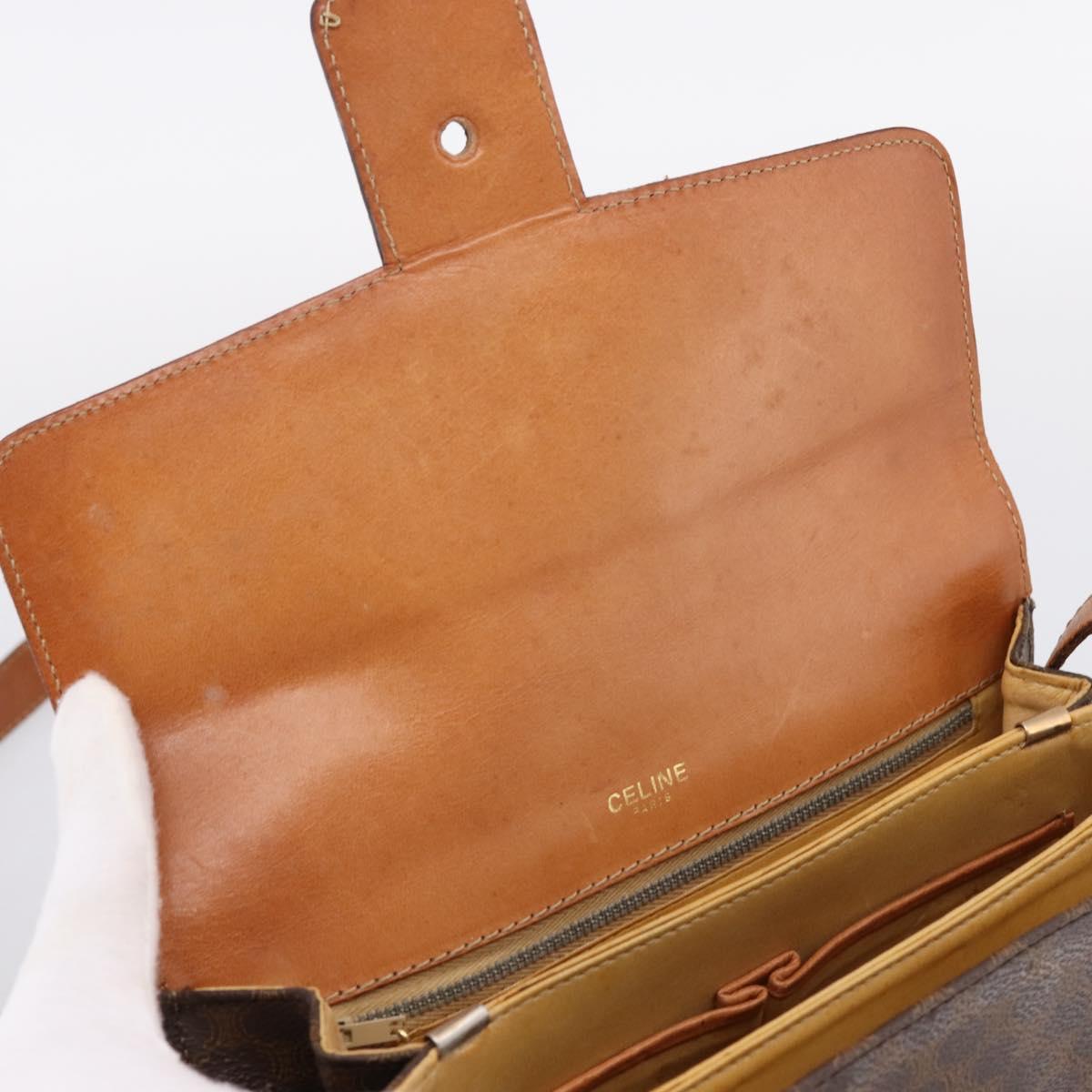 CELINE Macadam Canvas Horse Carriage Bag PVC Leather Brown Gold Auth 202877