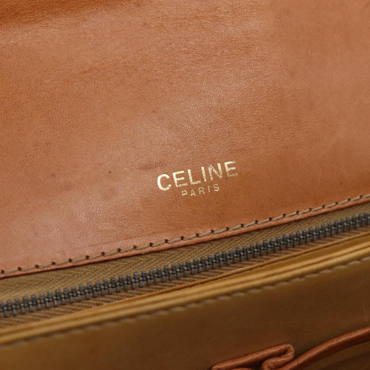 CELINE Macadam Canvas Horse Carriage Bag PVC Leather Brown Gold Auth 202877