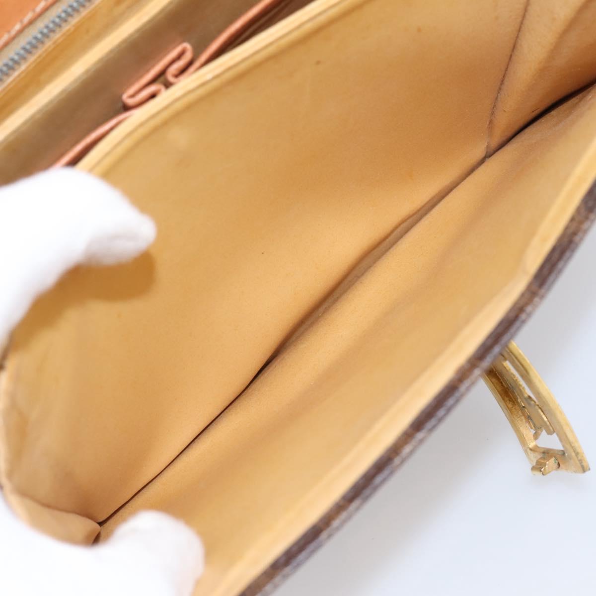 CELINE Macadam Canvas Horse Carriage Bag PVC Leather Brown Gold Auth 202877