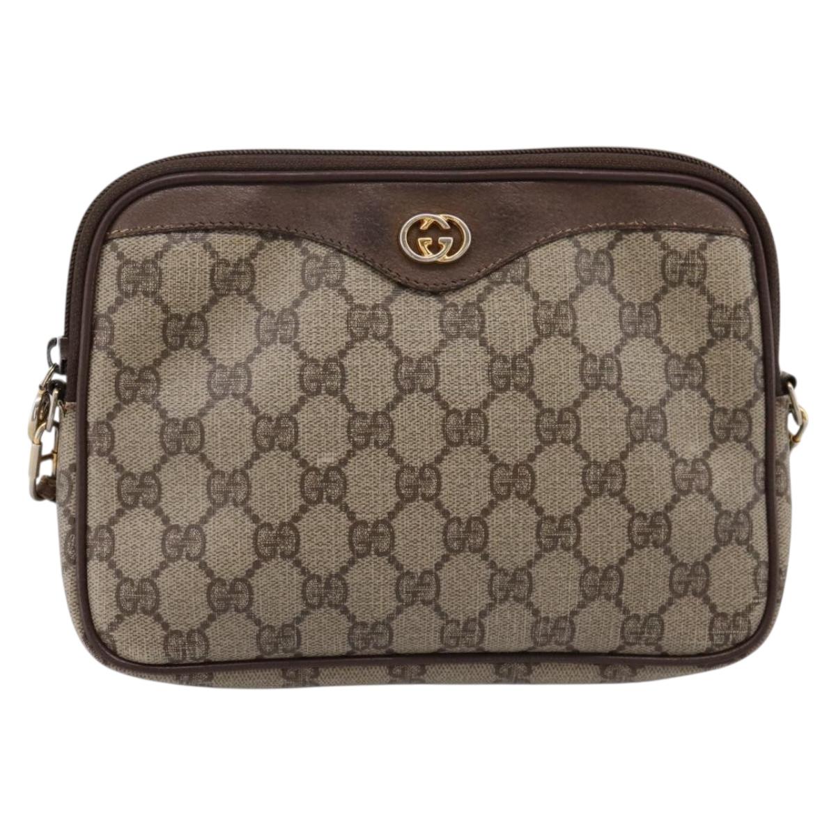 GUCCI GG Supreme Shoulder Bag PVC Beige Gold 97 02 068 Auth 202878