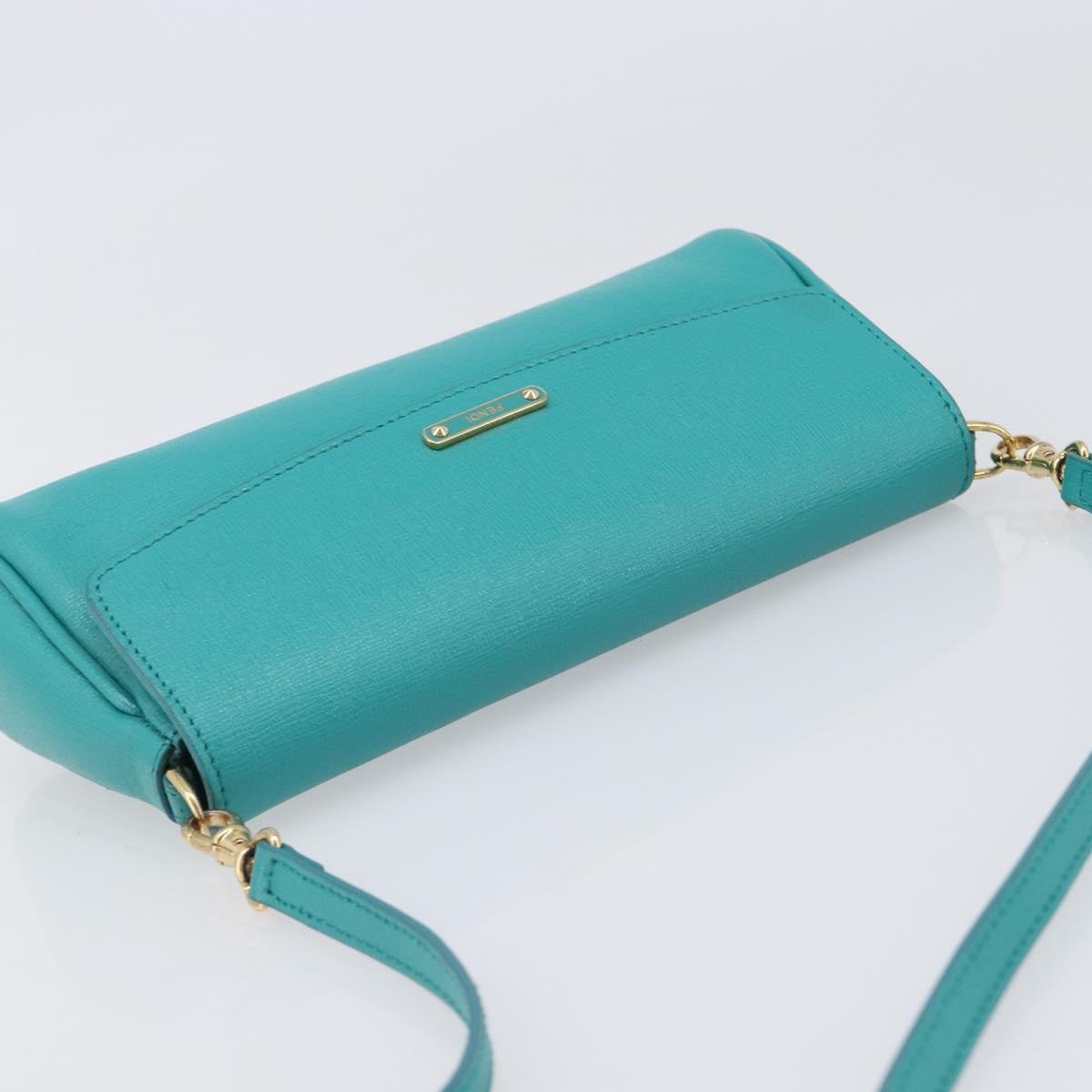 FENDI Shoulder Bag Leather Green Gold Auth 202879A