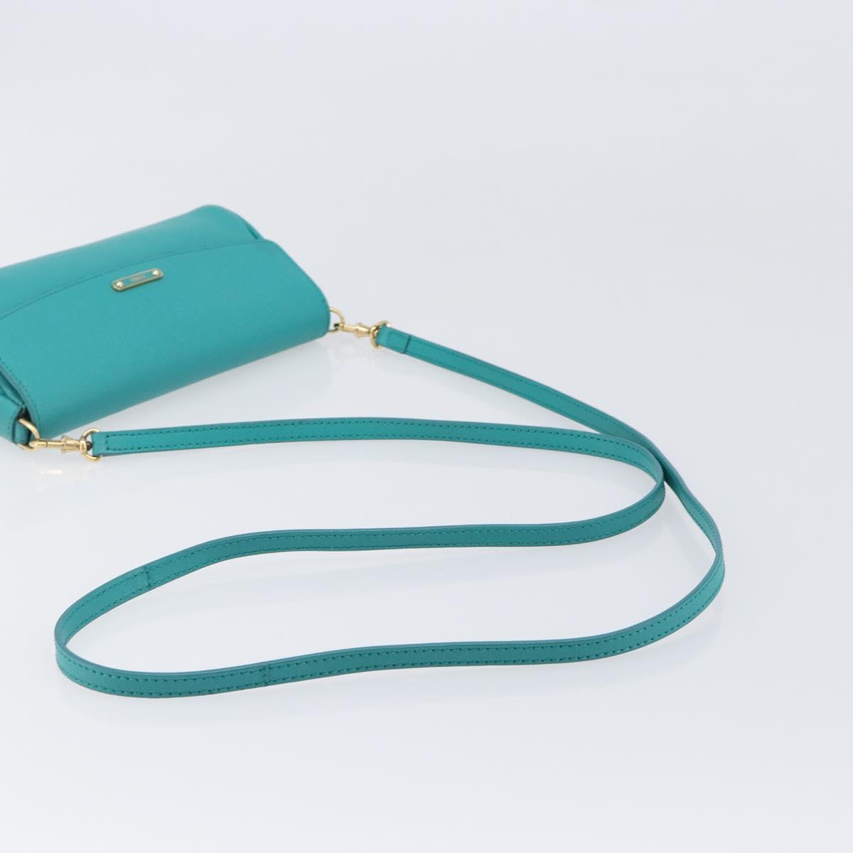 FENDI Shoulder Bag Leather Green Gold Auth 202879A