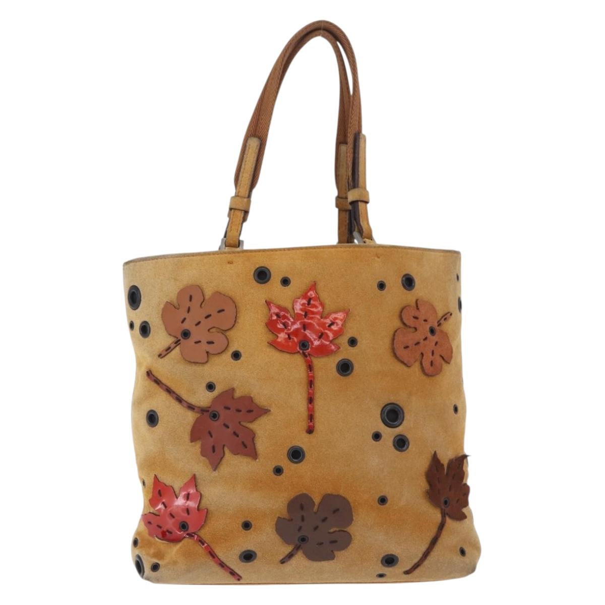 FENDI Hand Bag Suede Beige Auth 202880