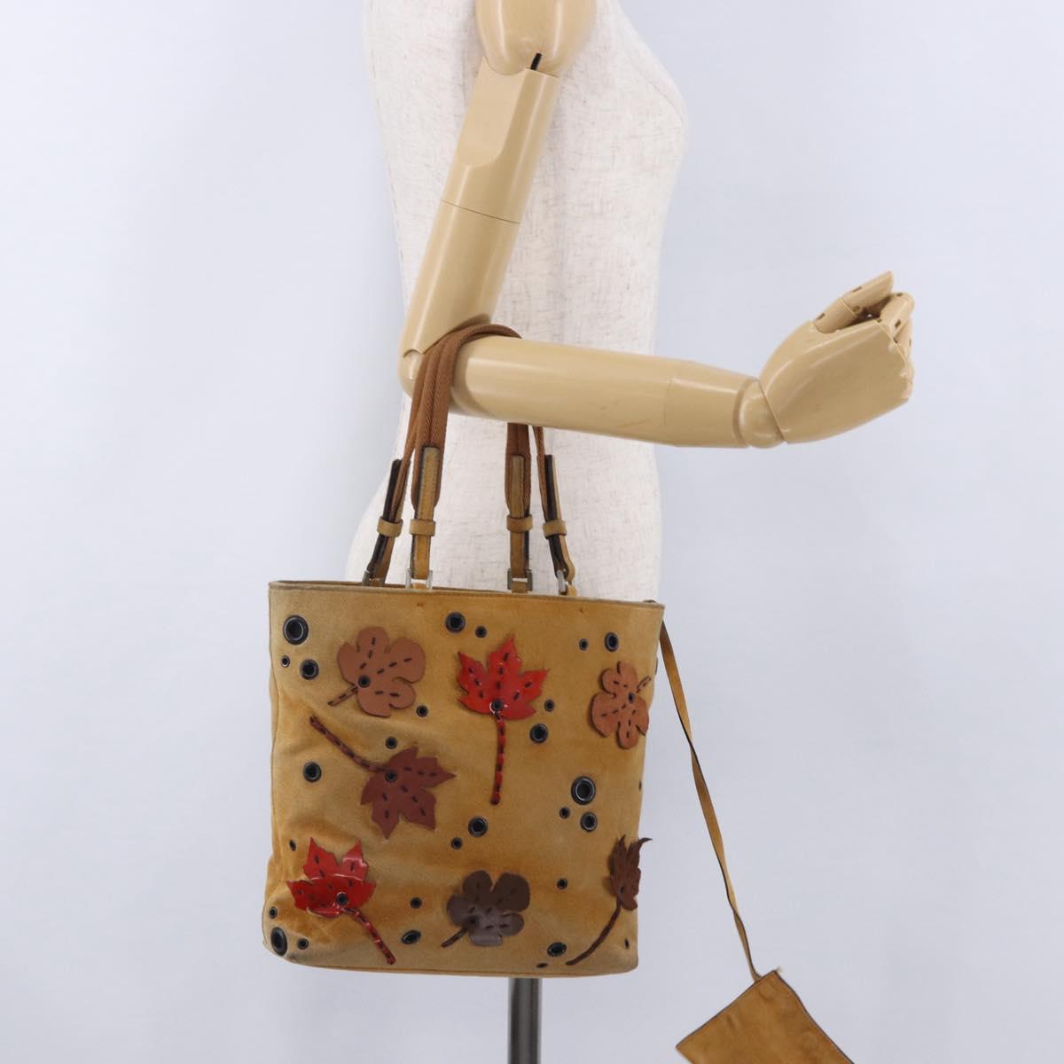 FENDI Hand Bag Suede Beige Auth 202880