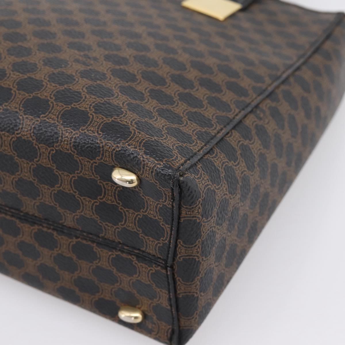 CELINE Macadam Canvas Circle Hand Bag PVC Leather Black Gold Auth 202882