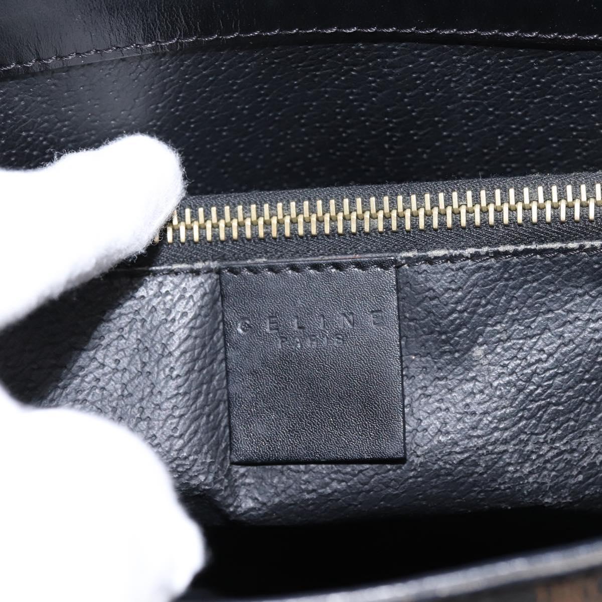 CELINE Macadam Canvas Circle Hand Bag PVC Leather Black Gold Auth 202882