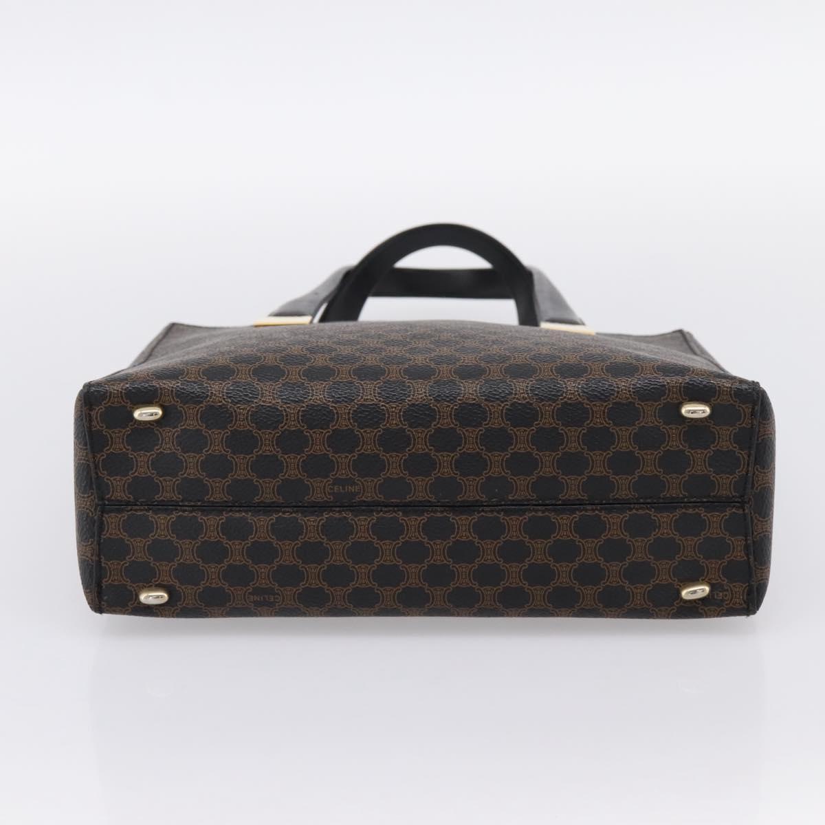 CELINE Macadam Canvas Circle Hand Bag PVC Leather Black Gold Auth 202882