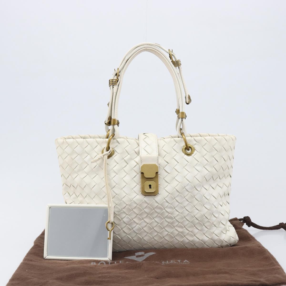 BOTTEGA VENETA INTRECCIATO Hand Bag Leather White 162112 Auth 202883V