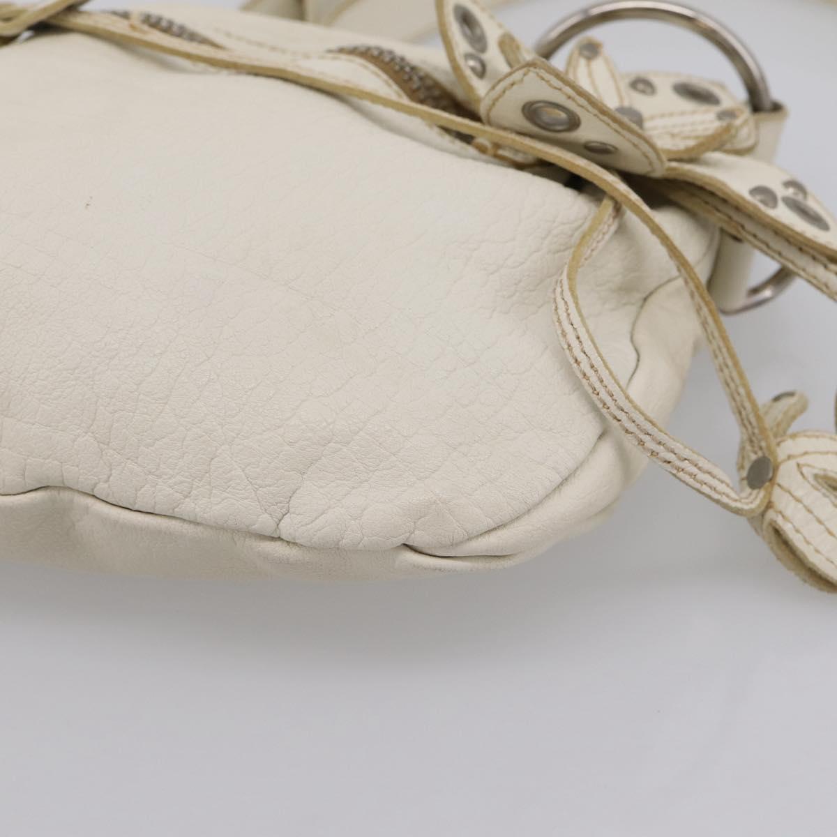Miu Miu Shoulder Bag Leather White Silver Auth 202884A