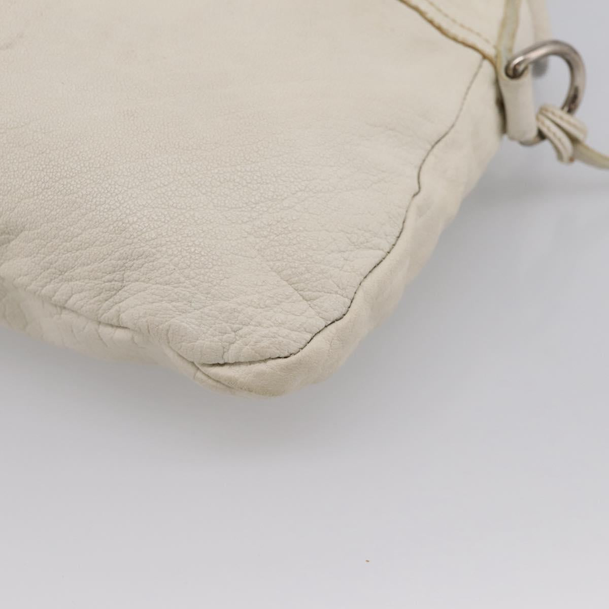 Miu Miu Shoulder Bag Leather White Silver Auth 202884A