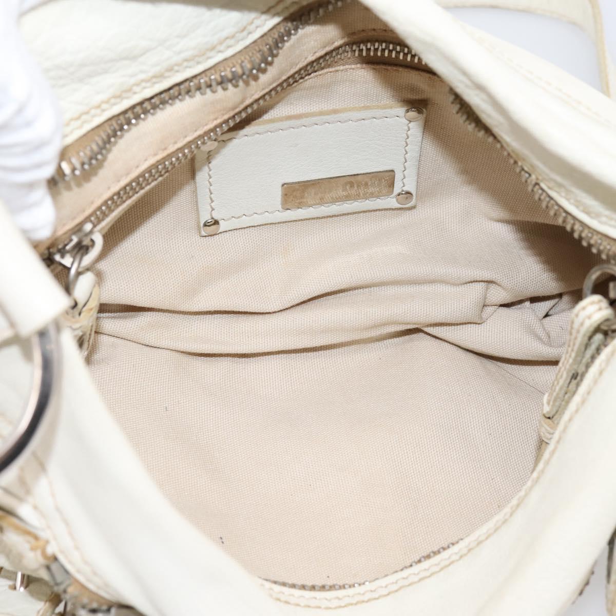Miu Miu Shoulder Bag Leather White Silver Auth 202884A