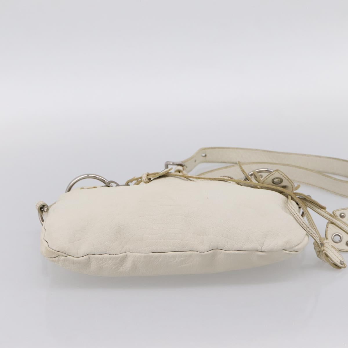 Miu Miu Shoulder Bag Leather White Silver Auth 202884A