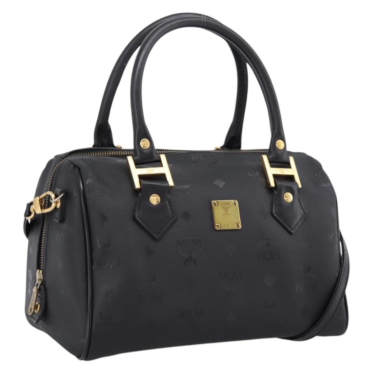 MCM Vicetos Logogram Hand Bag PVC Leather 2way Black Gold Auth 202886A