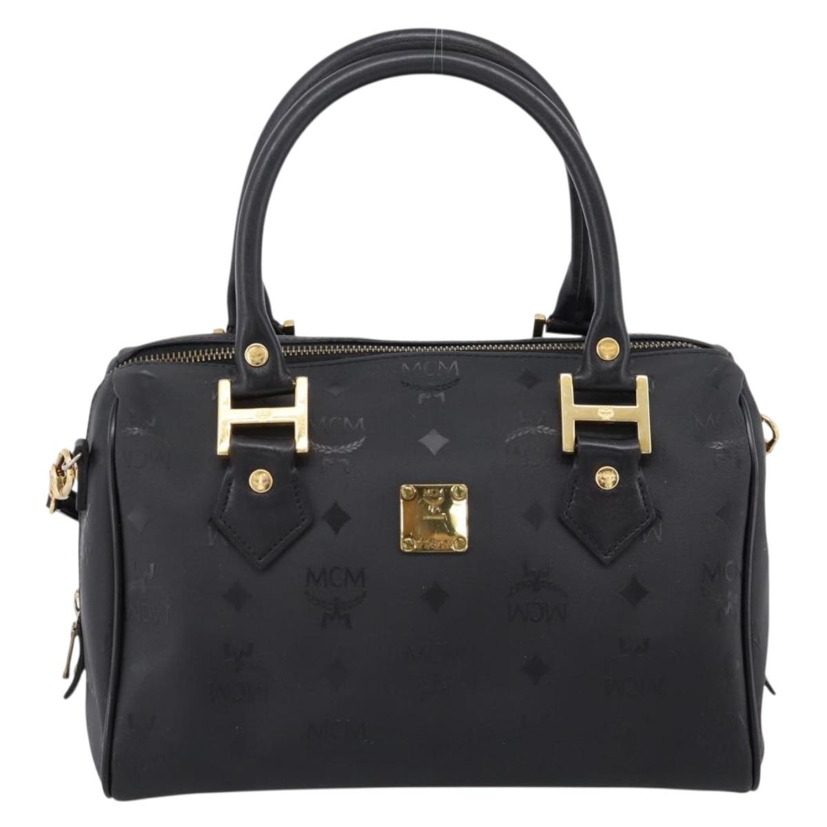 MCM Vicetos Logogram Hand Bag PVC Leather 2way Black Gold Auth 202886A