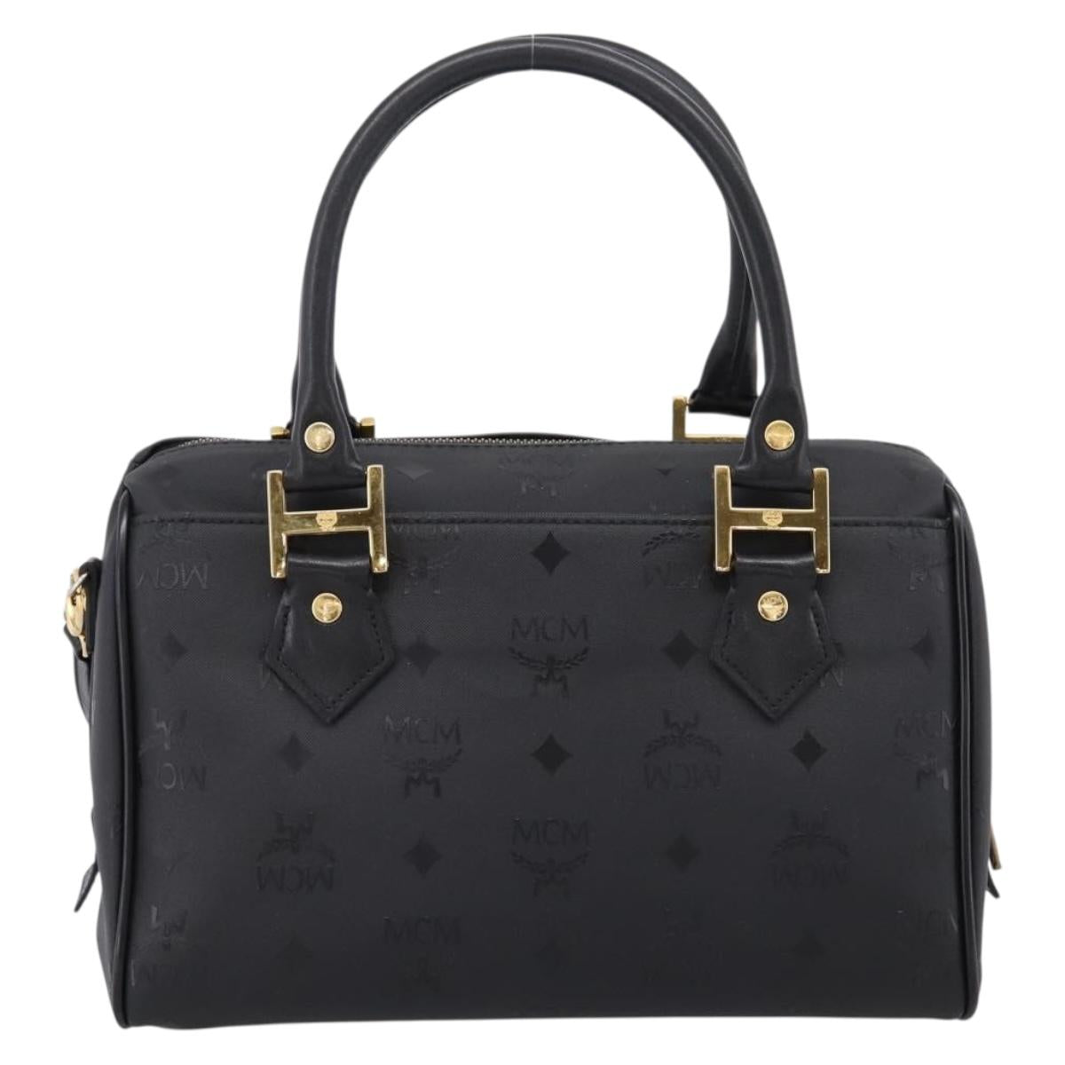 MCM Vicetos Logogram Hand Bag PVC Leather 2way Black Gold Auth 202886A