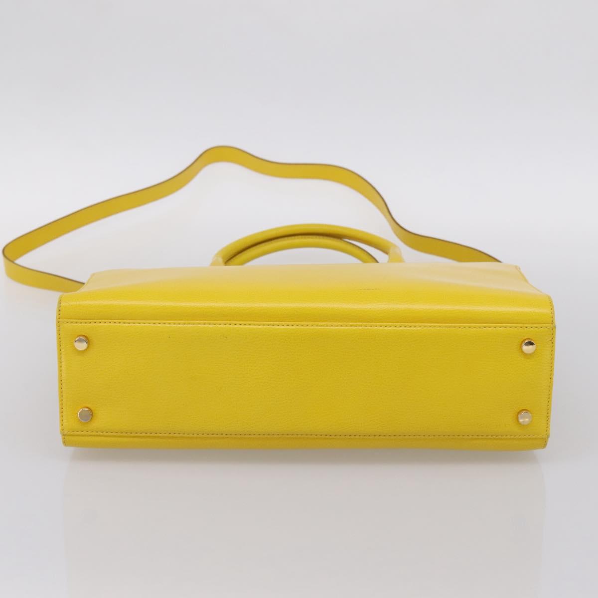 Salvatore Ferragamo Gancini Hand Bag Leather 2way Yellow Gold Auth 202887