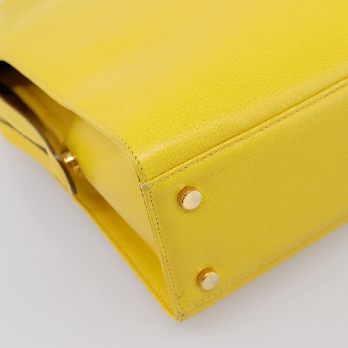 Salvatore Ferragamo Gancini Hand Bag Leather 2way Yellow Gold Auth 202887