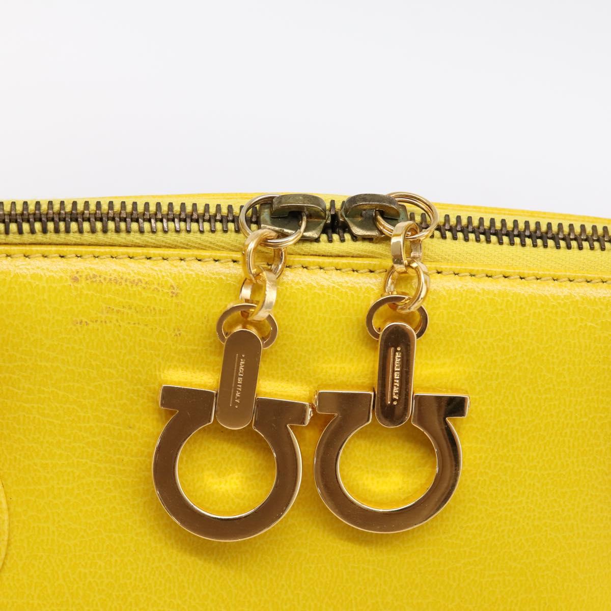 Salvatore Ferragamo Gancini Hand Bag Leather 2way Yellow Gold Auth 202887
