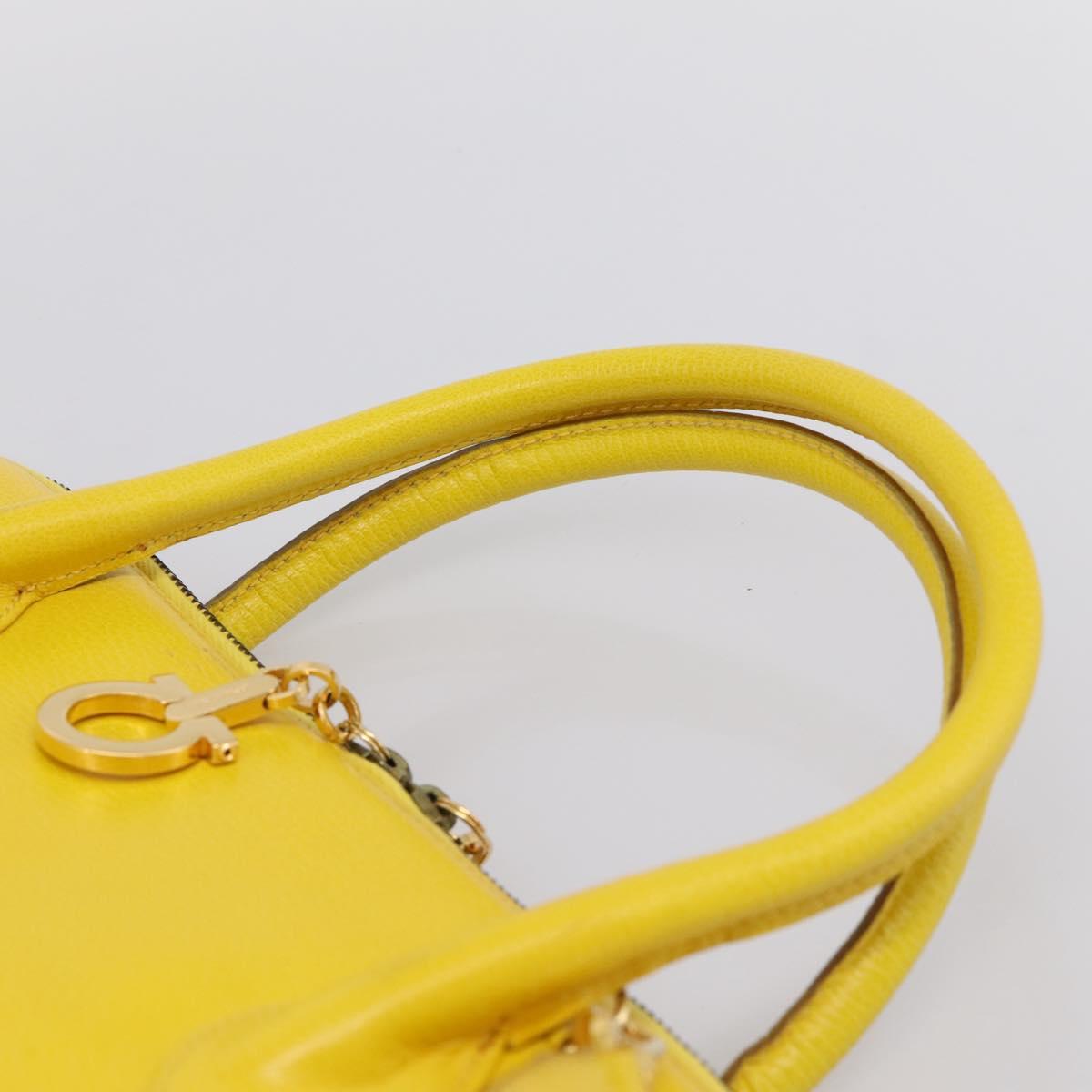 Salvatore Ferragamo Gancini Hand Bag Leather 2way Yellow Gold Auth 202887